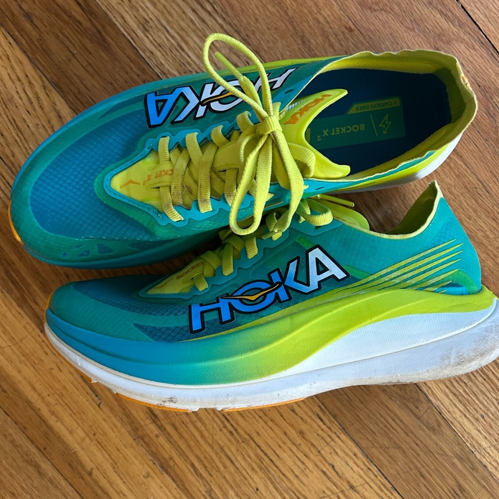 Hoka Teal and Lime Running Shoes - Picture 3 of 6